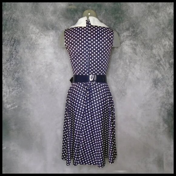 Vintage Polka Dot Jersey Fit Flare Summer Dress AND Belt - Slinky Jersey Knit - Picture 3 of 14